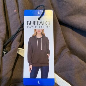 New Buffalo David Bitton Hoodie Women L Brown Super Soft Side Pockets Casual